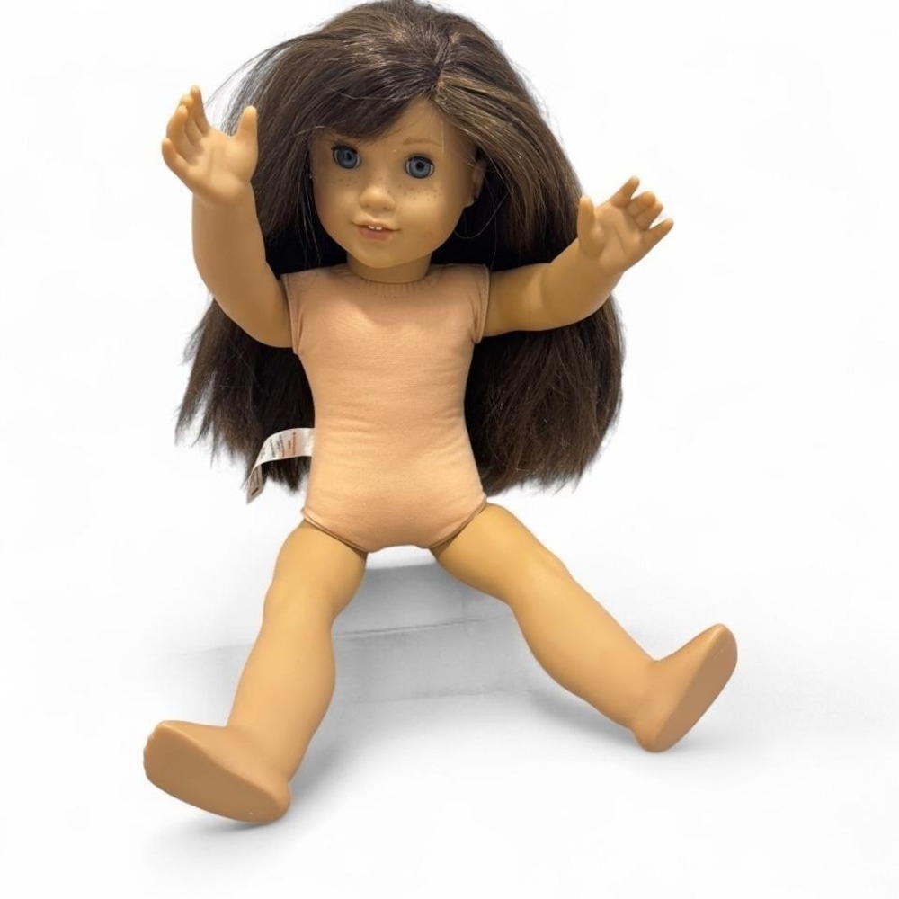 American Girl 18" Doll Blue Eyes Freckles Dark Brown Straight Hair Nude AG Play